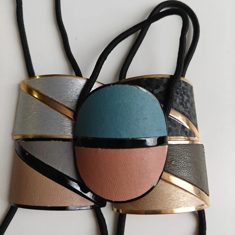 Geometric Hair Tie Set 5pc Modern Minimalist Metal Faux Leather Ponytail Holders